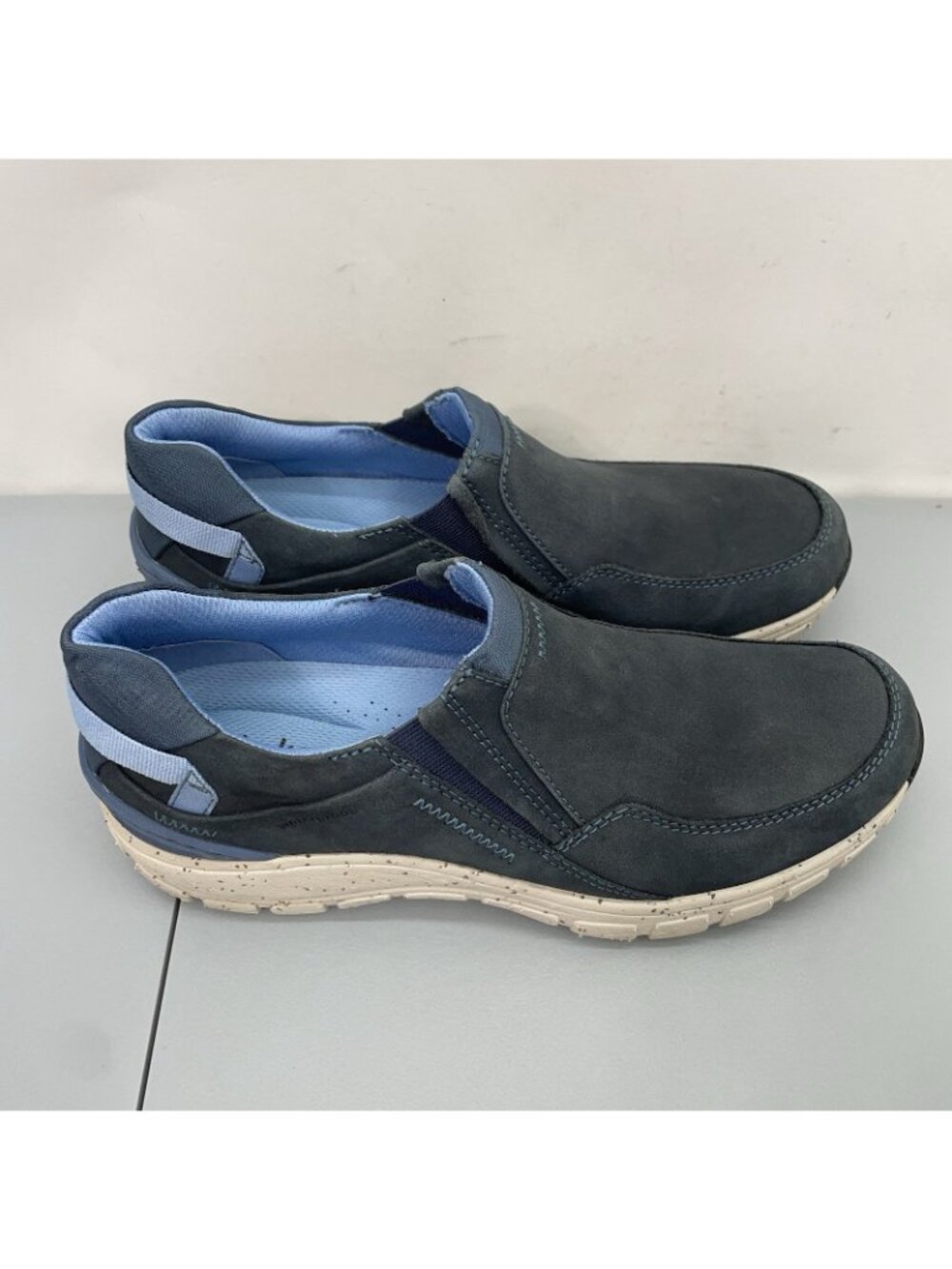Clarks Wave Plateau Loafer Shoes Slip On Walking Waterproof Leather Blue Women 9 - Picture 2 of 13